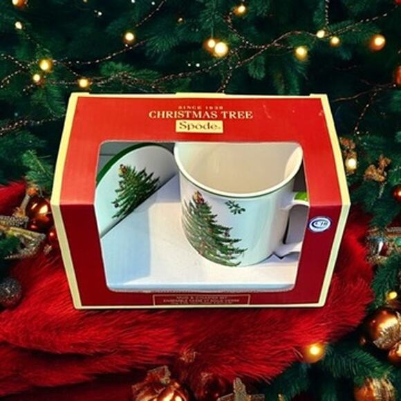 Spode Christmas Tree Mug & Coaster Set-New in Box-Holiday-Ceramic Tea Coffee - Picture 2 of 4